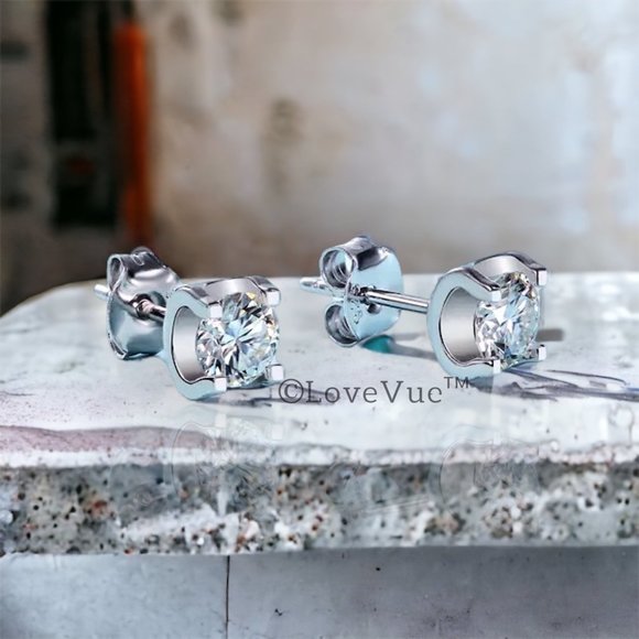 Certified 2ct. t.w. Diamond Moissanite Solitaire Stud Earrings - Picture 4 of 15